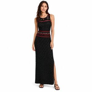 Cecilia Prado Rowan Knit Maxi Dress XS Black Metallic Crochet Side Slit Boho